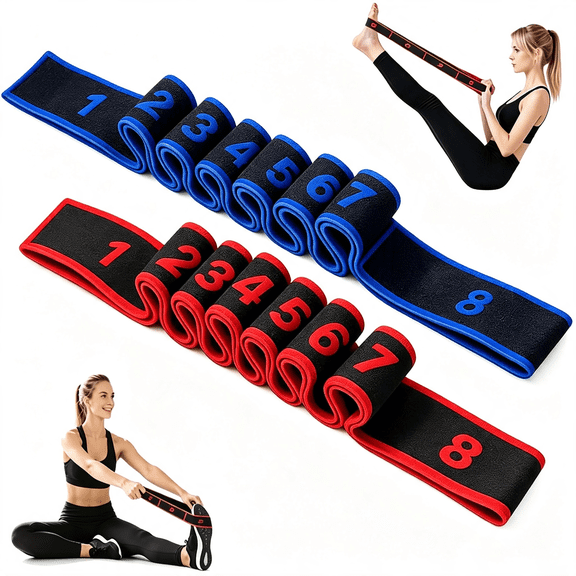 BESTSKY Fitness Stretch Belt, 8 Loop Resistance Band Elastic Training Strap with Numbered Markings for Full Body Workout Physical Therapy, Pilates, Dance &Amp; Home Fitness