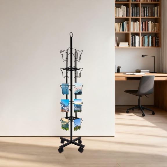 ToppiJoy 5 Tier 20 Pockets Rotating Greeting Card Rack Display Stand, Spinning Postcard Rack Floor Stand, for Gift Card Display (Black)