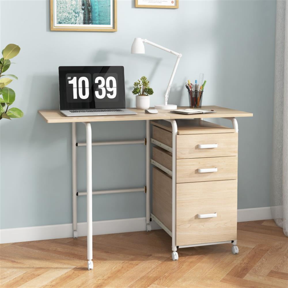 Demi Bonn Folding Computer Laptop Desk Wheeled Home Office Furniture, Study Writing Table, Beige