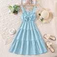thumbnail image 4 of Bainana Girls' Solid Color Bow Dress Sleeveless Suspender Dresses Breathable Soft Girls Summer Party Dress Blue Size 11 Years, 4 of 6