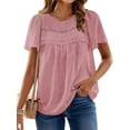thumbnail image 4 of UVN Summer Womens Chiffon Blouses Short Sleeve Crew Neck Shirts for Women Boho Lace Casual Tops, 4 of 9