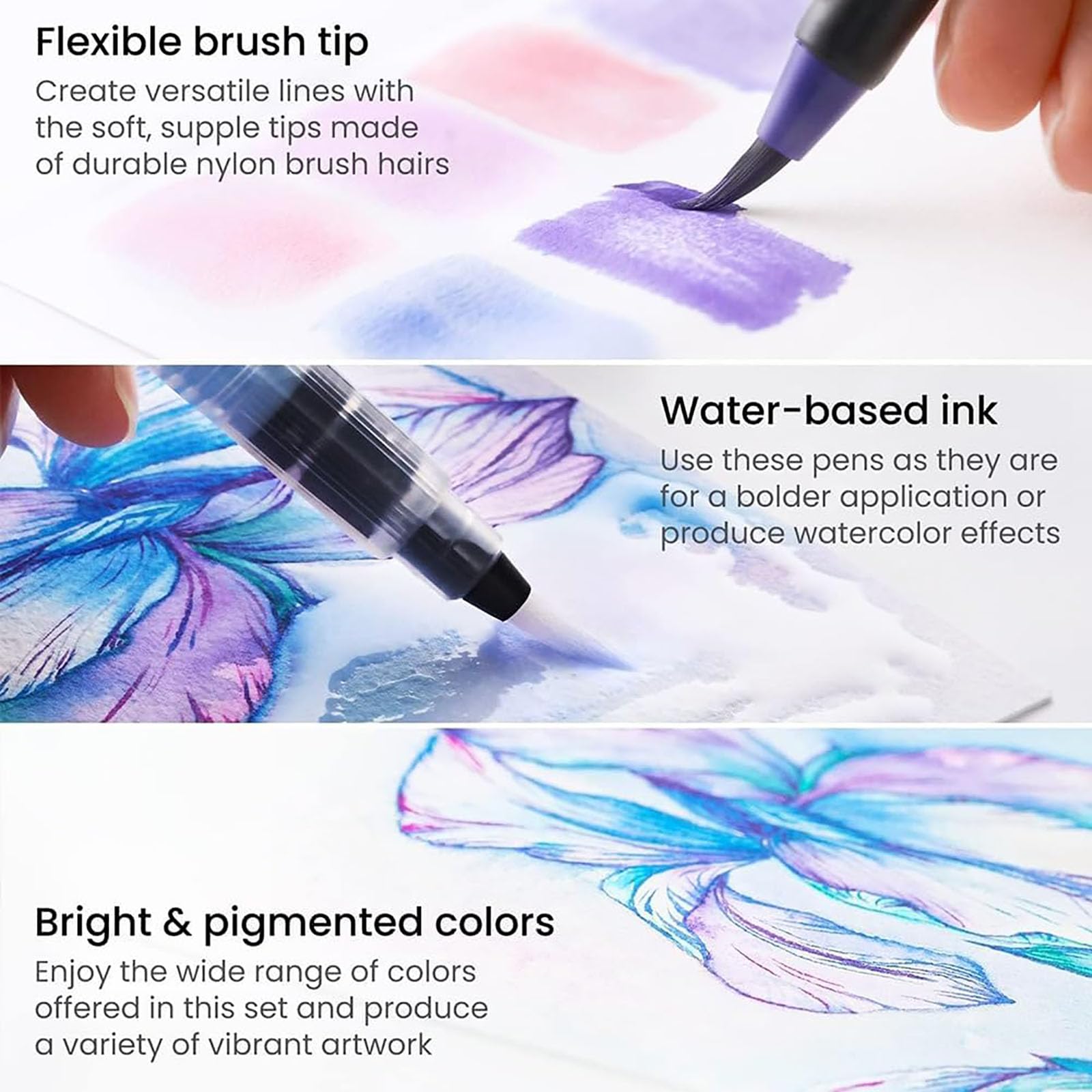 Watercolor Real Brush Pen Sets with Flexible Nylon Tips, Ideal for Calligraphy, Lettering & Painting, Portable Art Paint Pens Set, Great for Artists, Beginners & Kids(48 Colors/2 Sets)