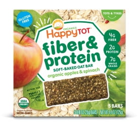 (Pack of 6) Happy Tot Organic Fiber & Protein Soft-Baked Oat Apple & Spinach Bar, 5 count