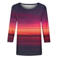 thumbnail image 3 of Ohufall Womens 3/4 Sleeve Shirts Plus Size Fashion Casual Stripe Printed Crew Neck Tops Summer Loose Comfortable Blouses for Women, 3 of 4