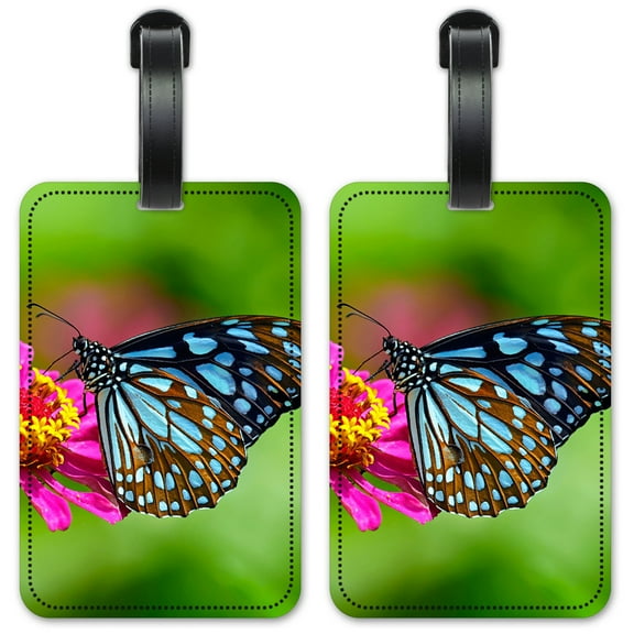 Blue & Black Butterfly - Luggage ID Tags / Suitcase Identification Cards - Set of 2