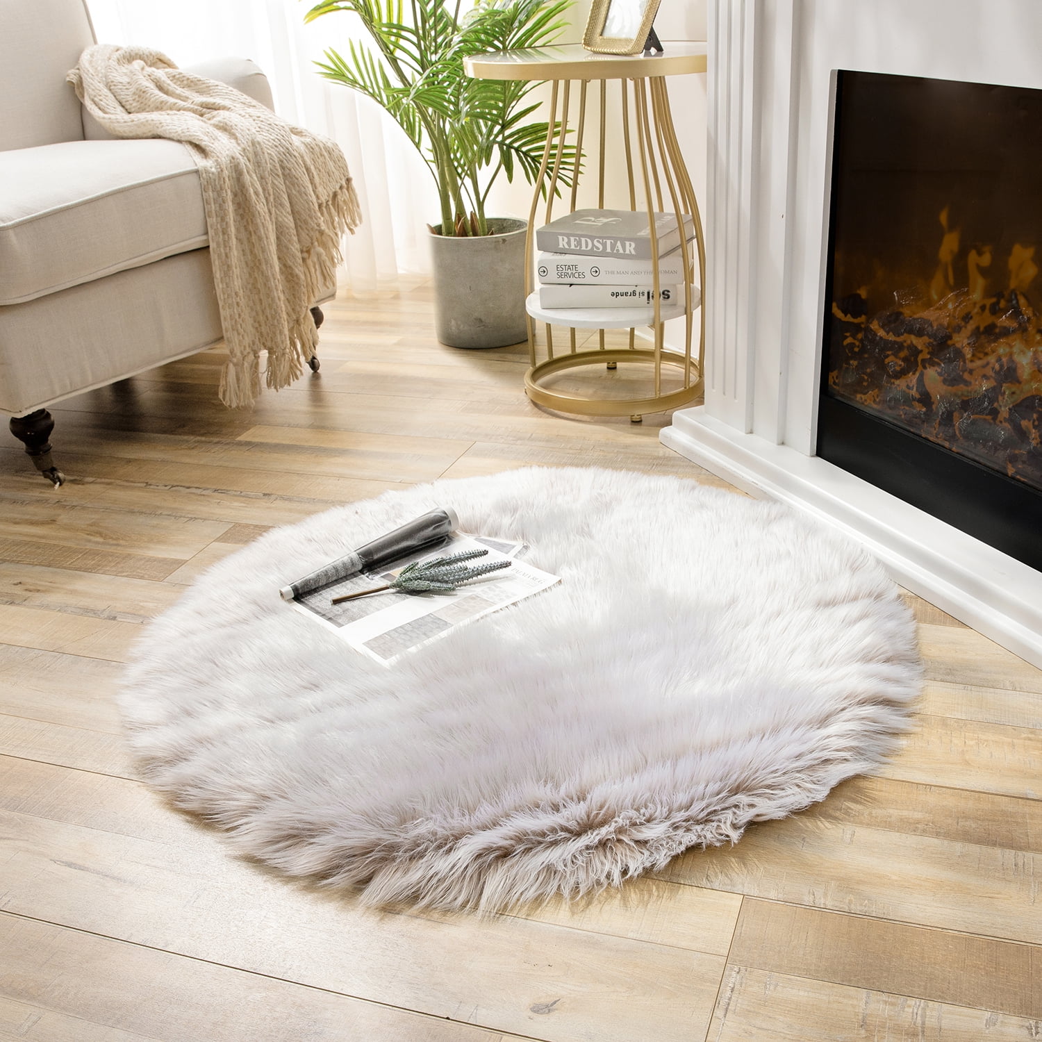 Details about   Faux Fur Sheepskin Area Rug Fluffy Mat Room Sofa Bed Shaggy Floor Carpet Round 