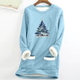 thumbnail image 2 of asdoklhq Christmas Fall Tops for Women 2025 Women's Thick Fleece Sweatshirt Long Sleeve Print Velvet Warm Round Neck Underwear Light Blue 2X, 2 of 2