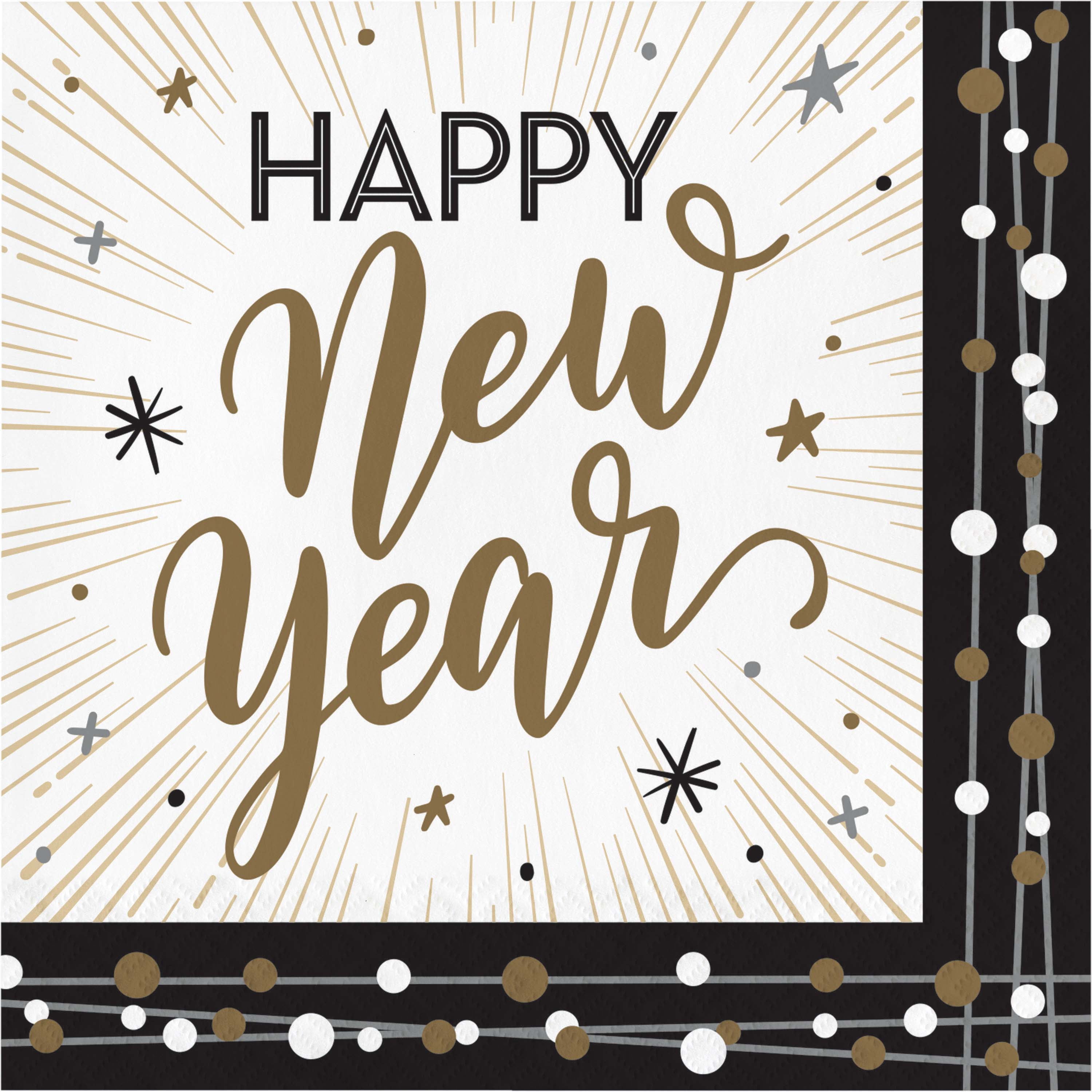 Creative Converting New Years Shimmer Dinner Paper Plates and Napkins Set, Serves 16