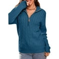 thumbnail image 2 of Women'S Sweaters Fall Winter Quarter Zip Casual Ribbed Cable Knit Pullover Dark Blue L, 2 of 7