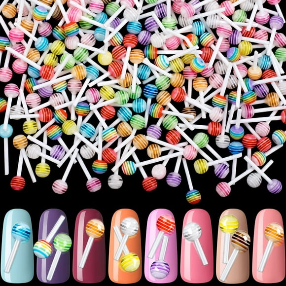 PAGOW 200 piezas de 0.236 in Lollipop Nail Charm Colorido Caramelo Mini Azúcar Nail Art 3D Acrílico Decoraciones Kawaii Accesorios Dulce Navidad San Valentín Regalo de Cumpleaños para Mujeres Adolesce
