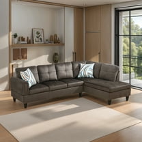 Hommoo Flannel L Shaped Sectional Couch and Sofa Set, Modern Living Room Furniture Set, Right Side, Light Brown