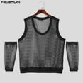 thumbnail image 5 of INCERUN Tops 2024 estilo americano moda hombres hueco U-cuello camiseta sexy casual clubwear manga corta Camiseta S-5XL, 5 of 5
