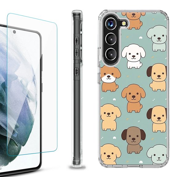 OneToughShield ® for Samsung Galaxy S23  S23 Plus 5G Shockproof Bumper Phone Case, with Tempered Glass Screen Protector - Puppies