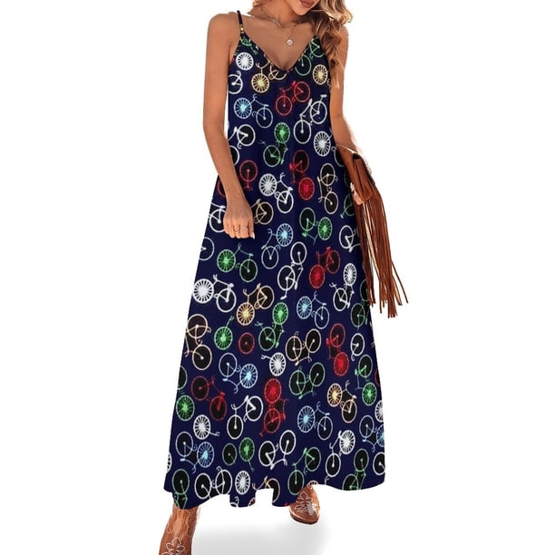 BICYCLES LORE: Vestido sin mangas con estampado de bicicletas múltiples vintage, ropa de mujer, vestidos para mujer, ropa de mujer