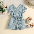 thumbnail image 2 of Vedolay Girls Lace Hollow Out Short Sleeves Solid Color Short Jumpsuit,Light Blue 2-3 Years, 2 of 3