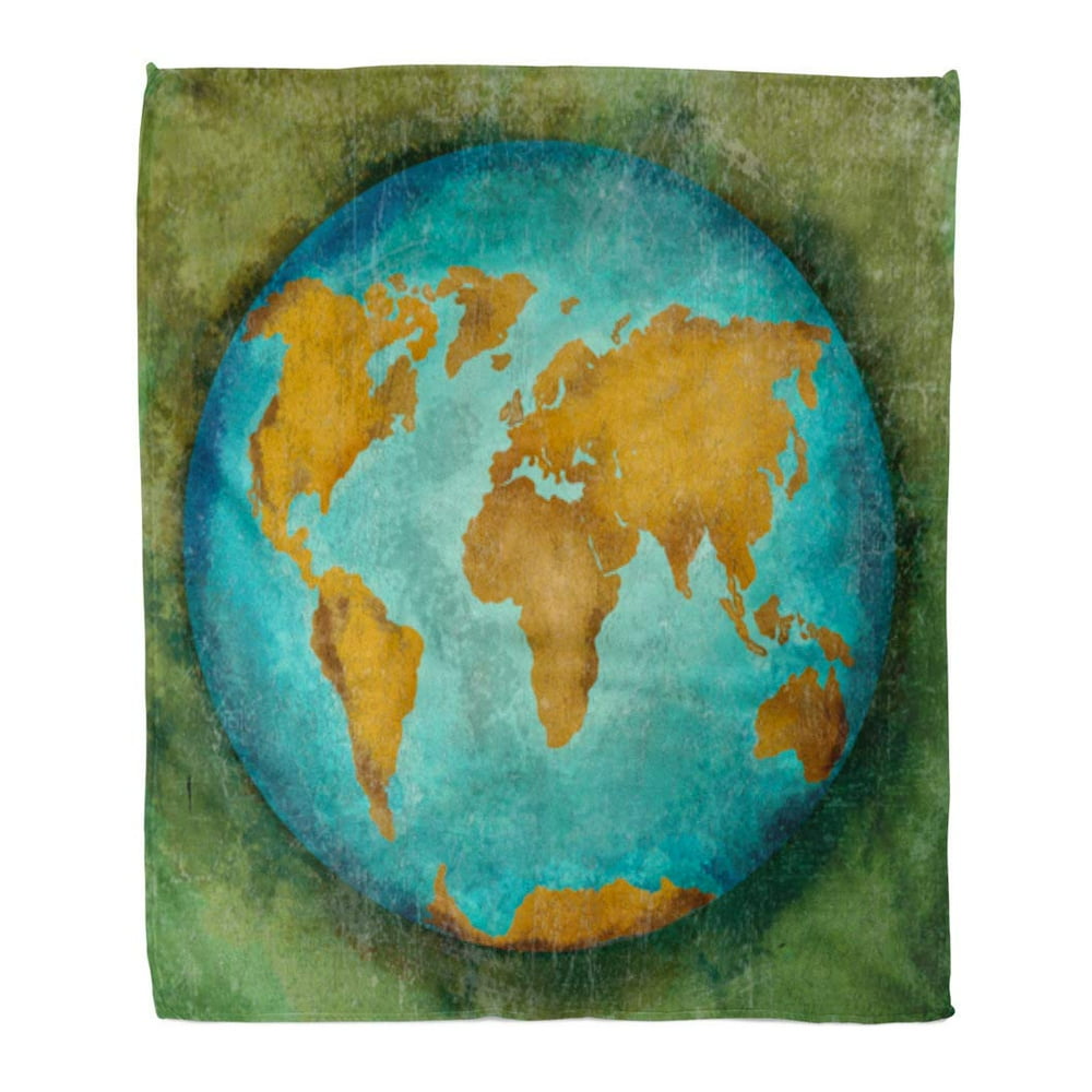 KDAGR Flannel Throw Blanket Vintage Globe Earth World Map Painting