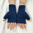 thumbnail image 4 of KHONTS Women's Hand Embroidered Knitted Flower Fingerless Gloves 02-Navy One Size, 4 of 5