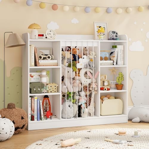 Wooden Stuffed Animal Storage, Toy Storage Organizer with 6 Cubbies, Kids Bookshelf Toy Shelf for Playroom, Nursery, and Bedroom$$Home Decor, Kitchen, & Other