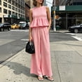 thumbnail image 4 of BRELIL Women's Two Piece Plaid Sets Round Neck Sleeveless Peplum Top Wide Leg Pants Boho Casual 2 Piece Outfits Summer Matching Lounge Travel Tracksuit, Pink M, 4 of 7