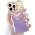 thumbnail image 2 of for iPhone 13 Pro Case 6.1 inch,Cute 3D Love Heart Wave Frame Soft TPU Sparkle Bling Laser Colorful Light Glitter Phone Case for iPhone 13 Pro for Women Girls Purple, 2 of 13