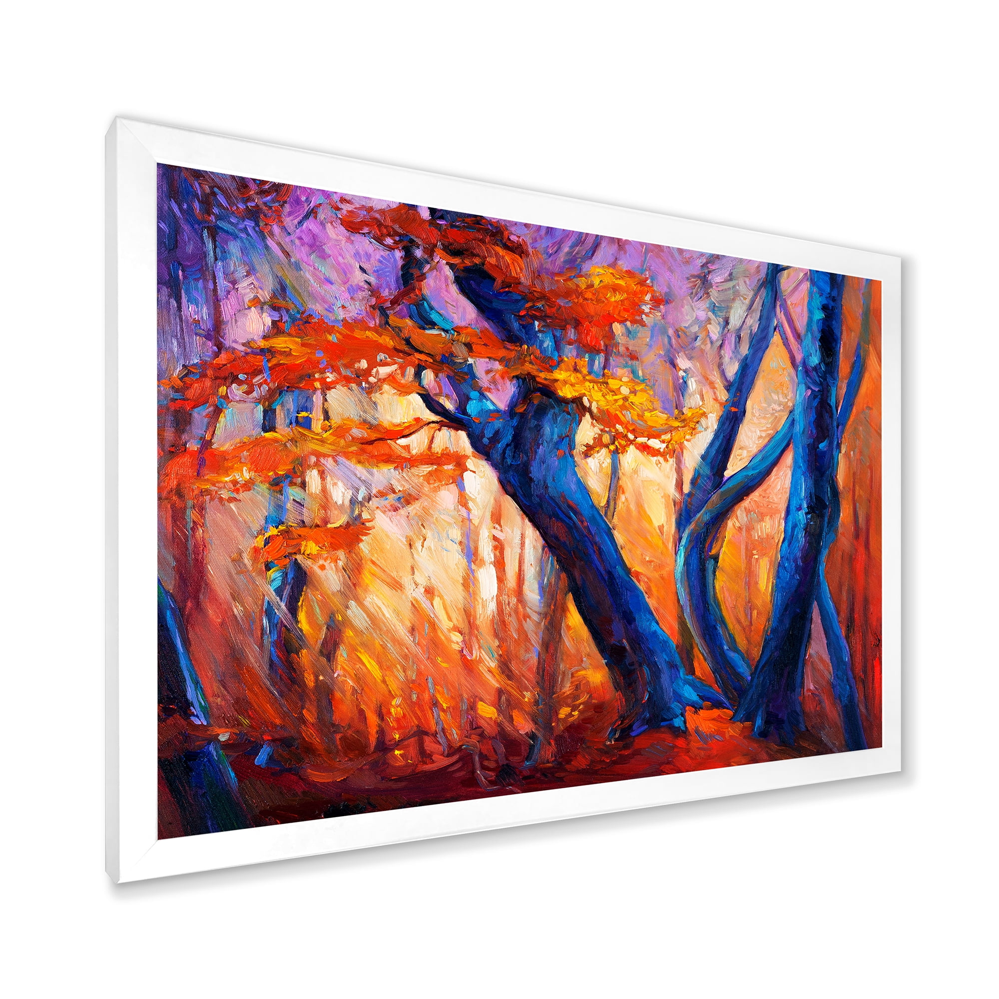 Designart 'Abstract Blue Silhouettes Of Trees In Orange Autumn Forest' Farmhouse Framed Art Print