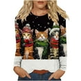 thumbnail image 2 of AGWOLF Christmas Plus Size Shirts for Women Cute Cat Print Long Sleeve Sweatshirts Xmas Lightweight Crewneck Tops Ugly Holiday Festive Pullover, 2 of 6
