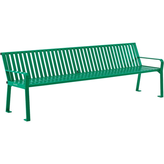 Global Industrial 8 ft. Outdoor Park Bench with Back, Vertical Steel Slat, Green, Unassembled