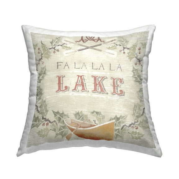 Stupell Industries Fa La La Lake Holiday Botanical Wreath Design by June Erica Vess Throw Pillow
