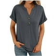 thumbnail image 2 of Timegard Tops for Women Notched V Neck Button Short Sleeve Tee Shirts Summer Casual Fitting Comfy Tops, 2 of 8
