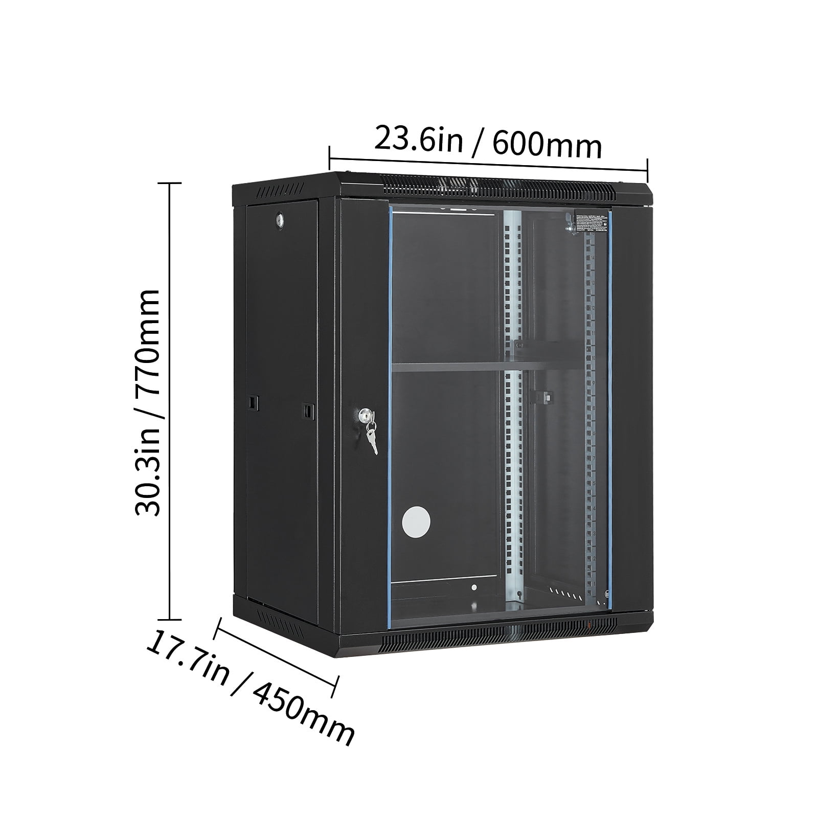 KFFKFF 15U Wall-Mounted Network Cabinet, 500 lbs Ground Load Capacity, Server Rack Enclosure with Lockable Tempered Glass Door, Removable Side Panels, Durable Q235 Carbon Steel