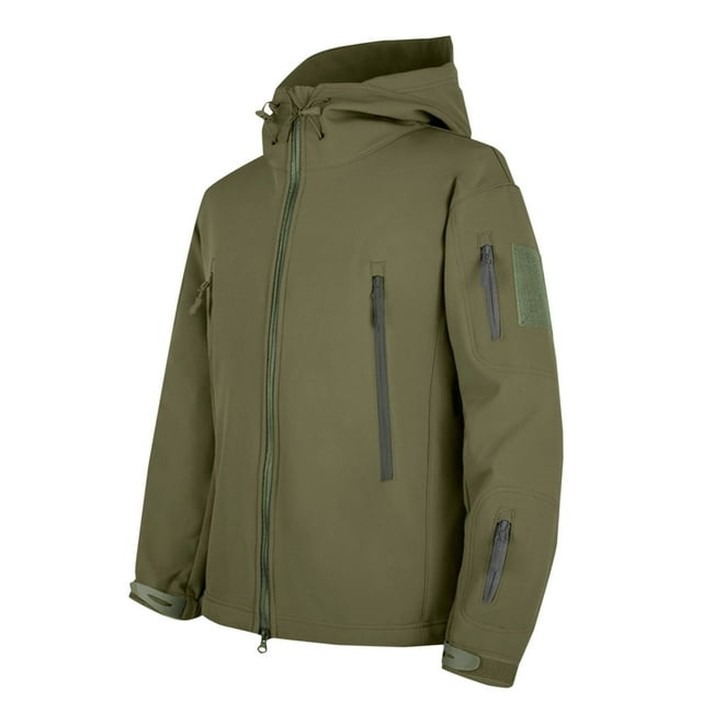 YOIAVAIOY Men's Softshell Rain Jacket Waterproof Hiking Jackets Winter Warm Tactical Work Coat with Multi Pockets Green M