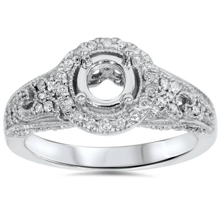 Pompeii 3/8ct Round Halo Vintage Diamond Engagement Ring Setting (G/H,I1)