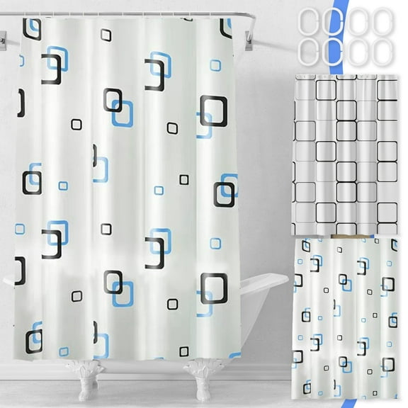 KOYPTL Bathroom Shower Curtain with 8 Plastic Hooks for Bathtub Thickened White Shower Curtain Liner Washable Quick-Dry and Odorless Minimalist Semi-Transparent Plaid Design 48×72″