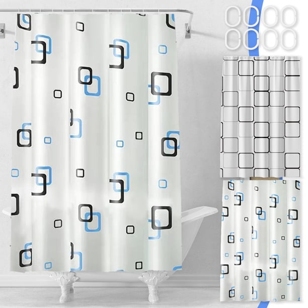 Juego impermeable de cortinas de ducha 8 ganchos | Plástico engrosado, cuadrícula blanca, partición de 180x120cm | Cabezal reforzado para ojales • Dobladillo con peso • No es necesario taladrar