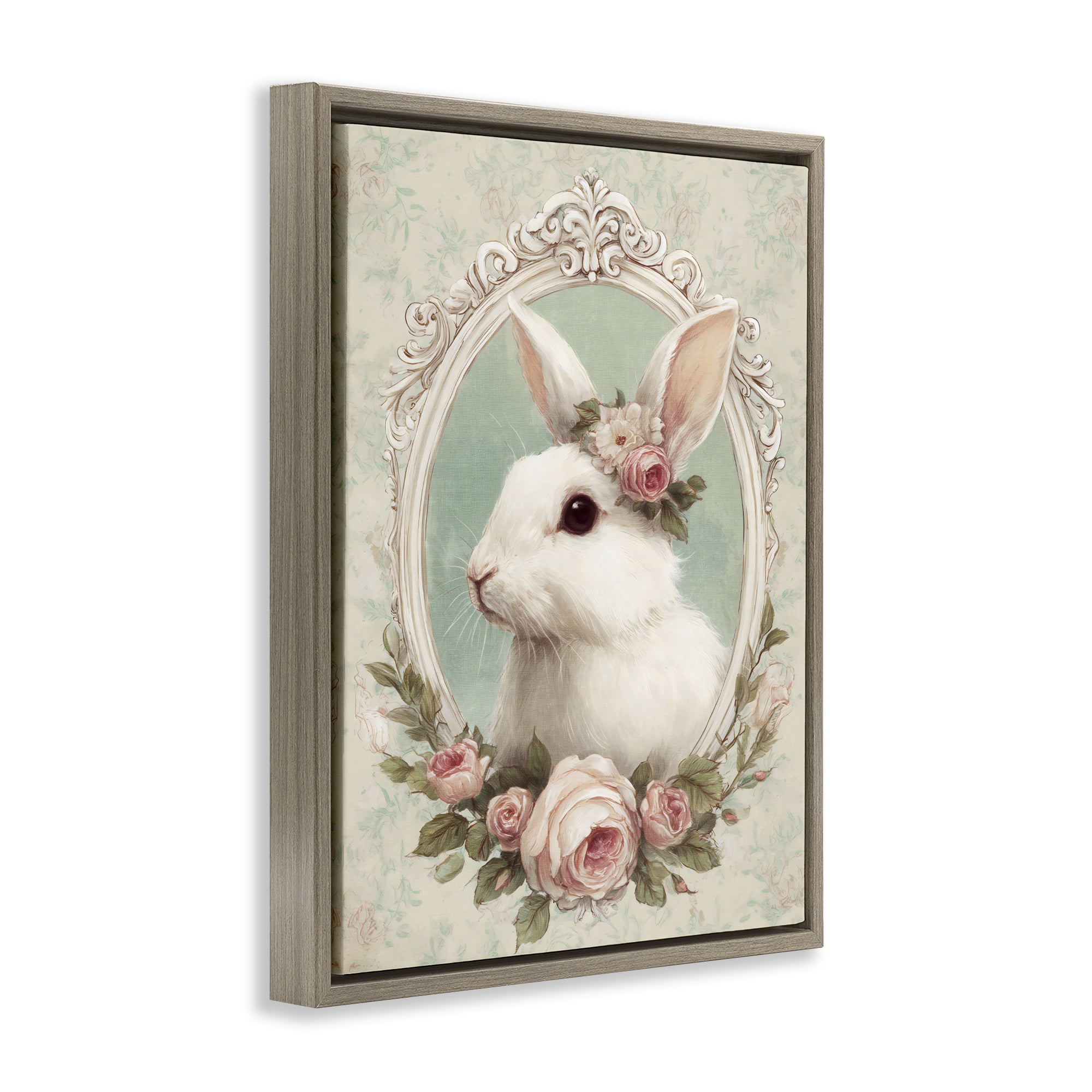 Stupell Industries Flower Fringed Bunny Portrait Brown Framed Floater Canvas Wall Art, design by Ink Drop Loft