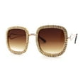 thumbnail image 2 of SA106 Womens Heavy Rhinestone Jewel Trim Metal Rim Butterfly Sunglasses Gold Brown, 2 of 4