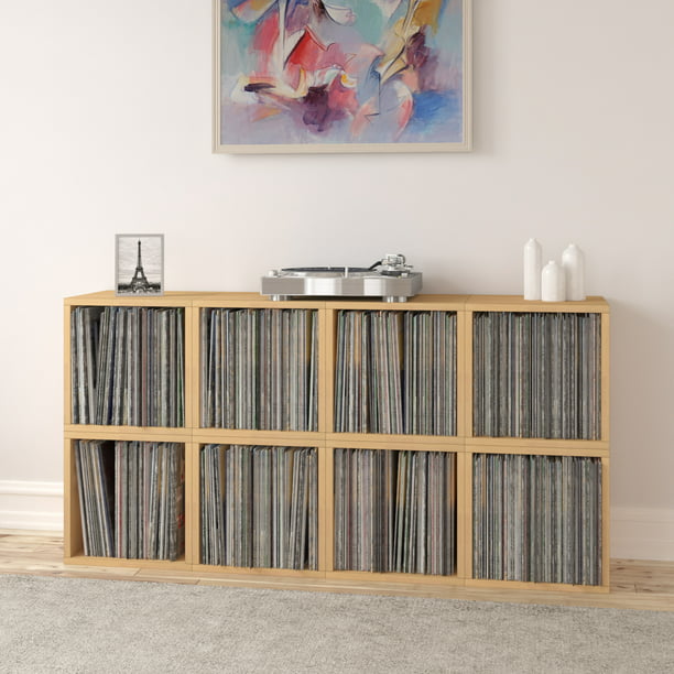 Way Basics Vinyl Storage Blox Cube Turntable Stand Organizer Shelf-Fits 65-70 LP Records, Natural
