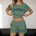 thumbnail image 2 of MuXiKeJi Clothes Womens 2 Piece Striped Shorts Set Ruffle Short Sleeve Tops Hight Waist Shorts Matching Sets Summer Vacation Outfits, 2 of 4