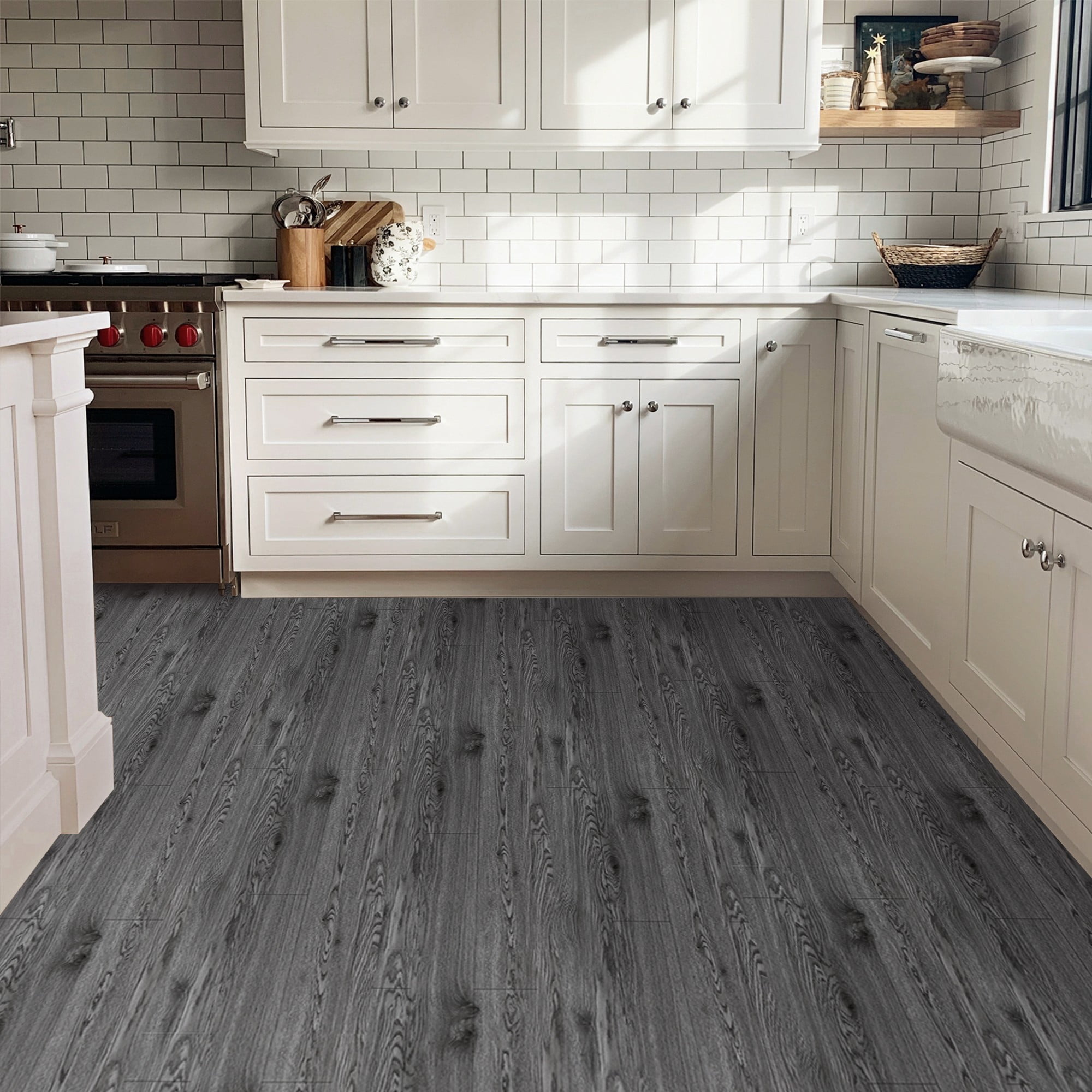 (3 pack) UMIGGEE Gray Peel and Stick Vinyl Flooring Roll 23.6-in x 196-in/31 Sq.Ft Thicken Self-Adhesive Vinyl Wood Grain Floor Wear-Resistant Easy DIY Install Home Decor