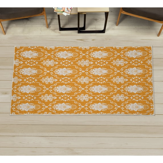 Floral Decorative Rug, Classic Victorian Floral Patterns Tulips Nostalgic Romantic Modern in Vintage Style, Quality Carpet for Bedroom Dorm and Living Room, 6 Sizes, Marigold, by Ambesonne