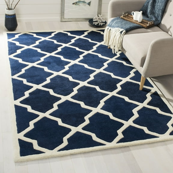 SAFAVIEH Chatham Franklin Geometric Wool Area Rug, Dark Blue/Ivory, 4' x 6'