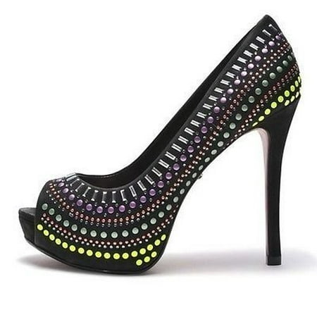 

Schutz Women s Sebastian Black High Heel Open Toe Platform Color Studs Pumps (7.5)