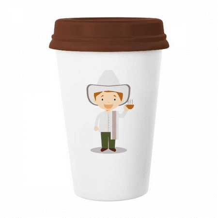 

White Hat Colombia Cartoon Mug Coffee Drinking Glass Pottery Cerac Cup Lid