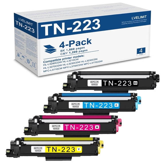 TN-223BK/C/M/Y TN227 Toner Cartridge 4 Pack Compatible for Brother TN223 Compatible for HL-L3270CDW HL-L3290CDW MFC-L3770CDW Printer