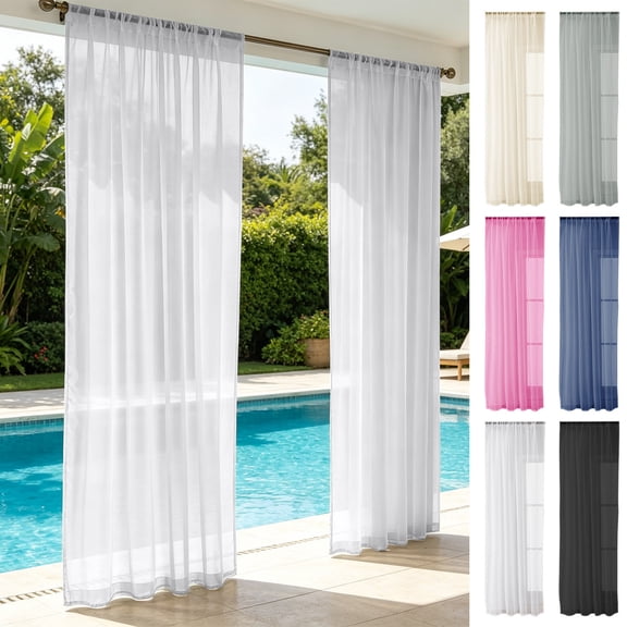 Waterproof UV Resistant Outdoor Sheer Curtain Rod Pocket Light Filtering Privacy Voile Drape For Patio Porch Balcony Gazebo Decor(Beige)
