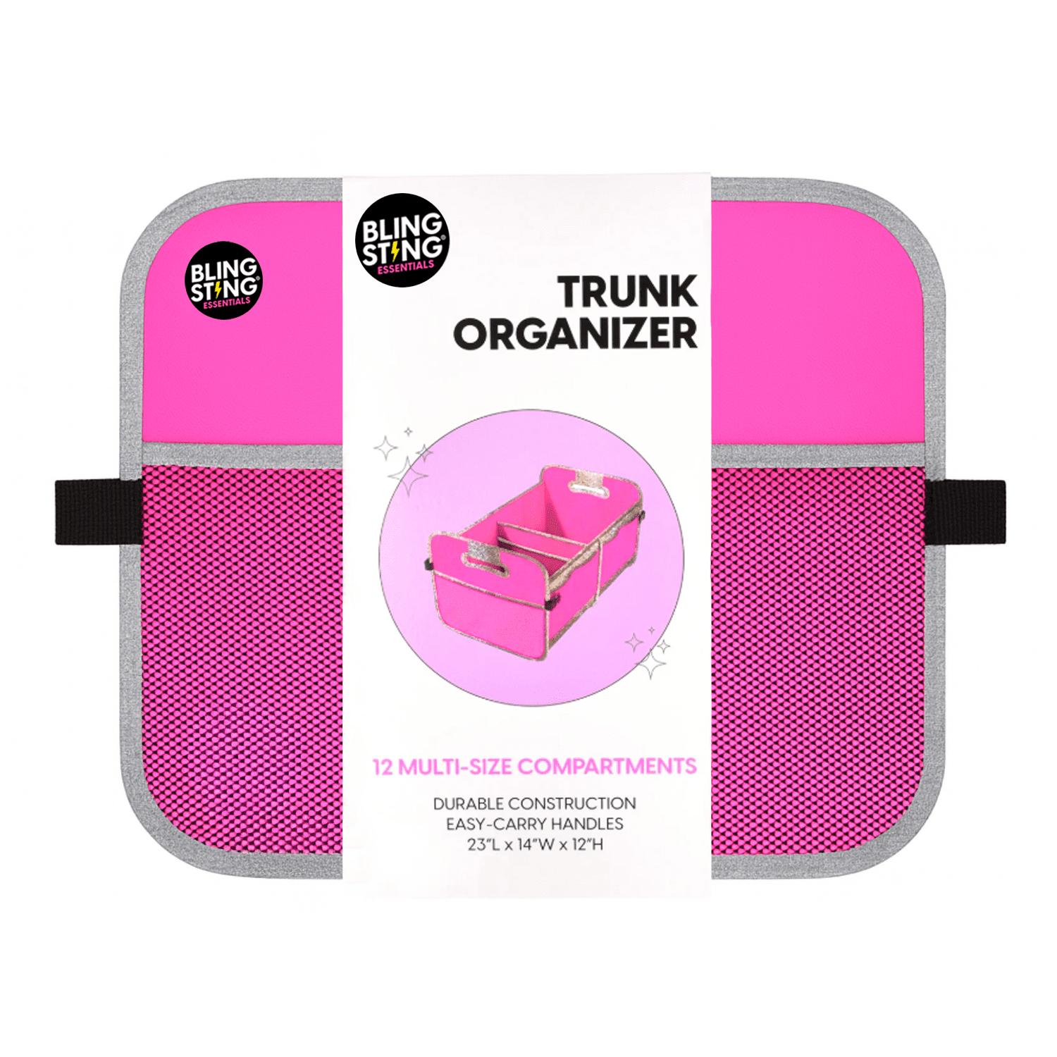 Blingsting Hot Pink Car Essentials Trunk Organizer with Heavy-Duty Fabric and Storage Pockets