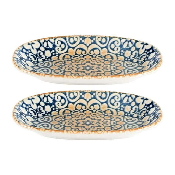Alhambra 7.5" x 4.25" x h:1" Oval Decorated Porcelain Platter (Set of 2)