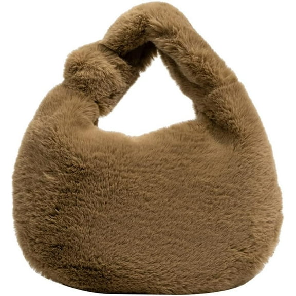 Women Plush Tote Bag Fluffy Underarm Purse Faux Fur Shoulder Handbag Fuzzy Tied Bag Winter Christmas Gifts