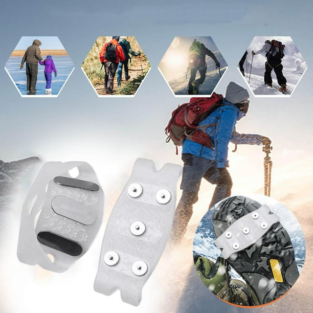 Tacos de hielo antideslizantes para calzado | Tracción de crampones de 5 garras para nieve y hielo | Cadenas elásticas ajustables y antideslizantes para hombre y mujer | Agarre de seguridad invernal