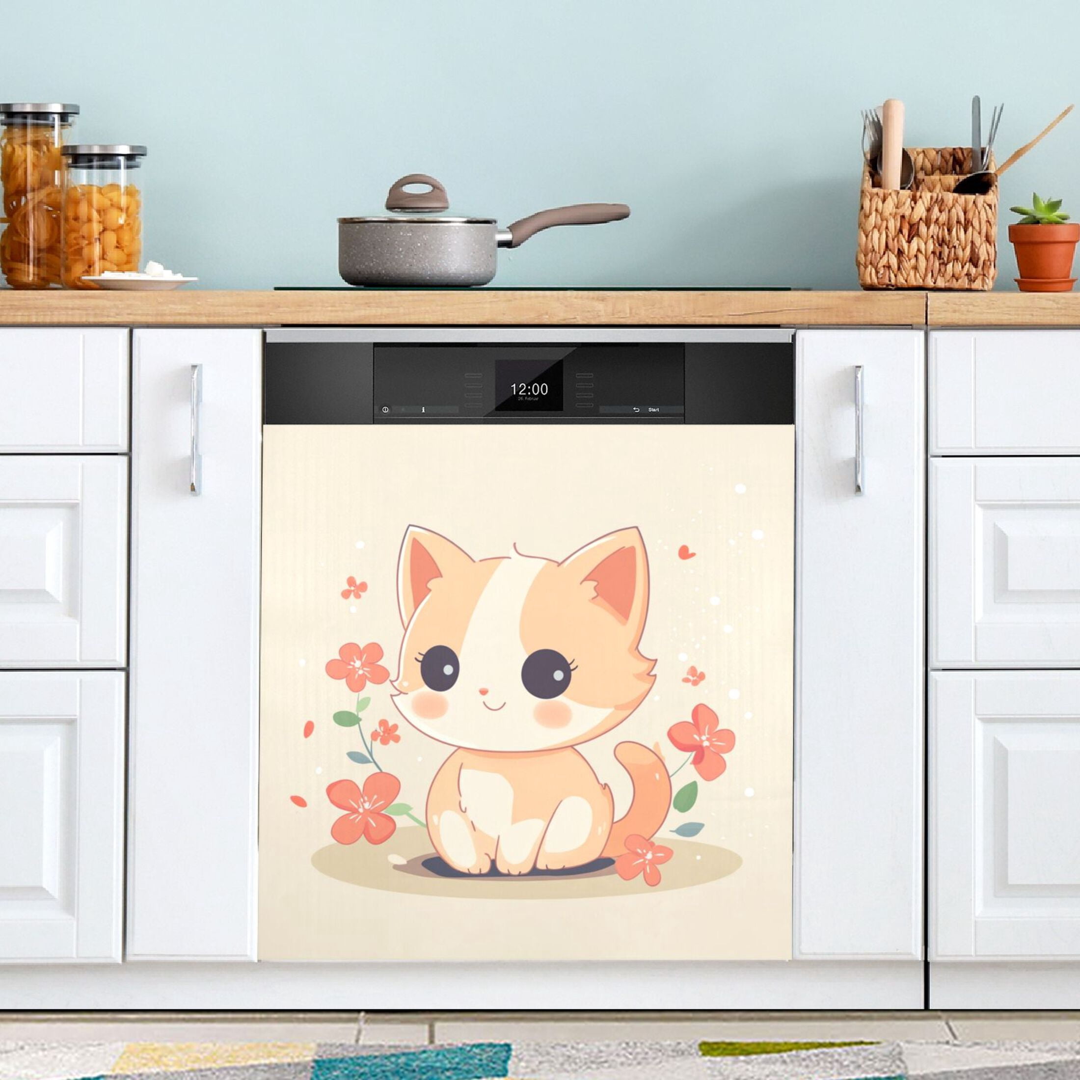 Dishwasher Magnetic Sticker 23x26 Inch Refrigerator Magnetic Sticker Washing Machine Magnetic Sticker Kitchen Panel Magnetic Sticker Home Decor A Cartoon Orange Cat